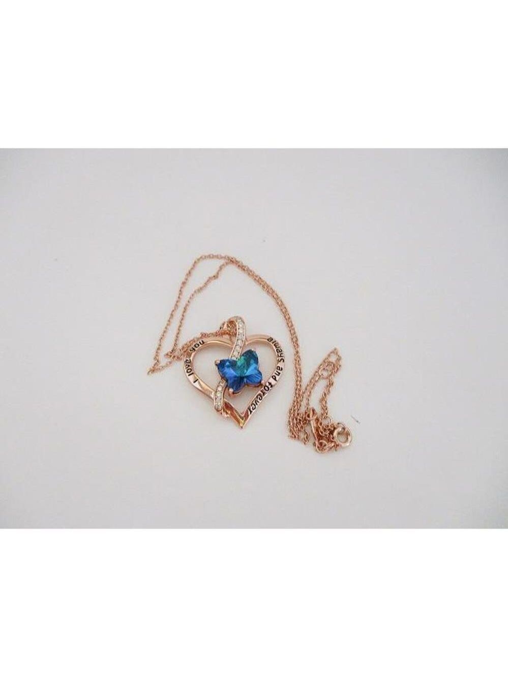 Old Rubin 16"+2" Rose Gold over SS Necklace, Heart and Butterfly Gem Charm
